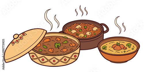 Delicious steaming dishes