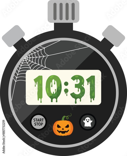 Stopwatch displays a spooky time with dripping green numerals and a small pumpkin icon for a countdown timer.