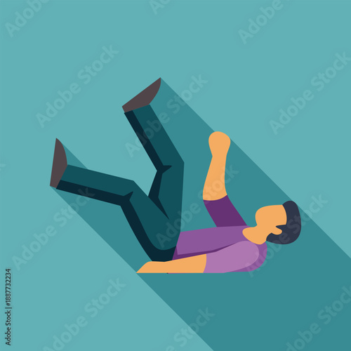 Man falling down, experiencing a slipping accident on a blue background