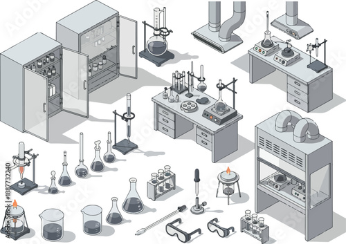 Isometric Laboratory Equipment Illustration for Scientific Research