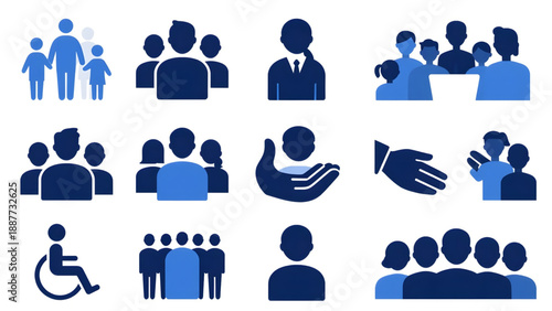 People Icons Set, Teamwork Community and Business Users Illustration