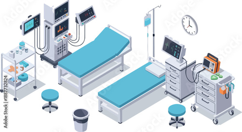 Medical Room Equipment Isometric Illustration for Health Care