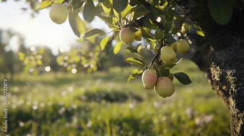 Orchard apples sunrise summer harvest field