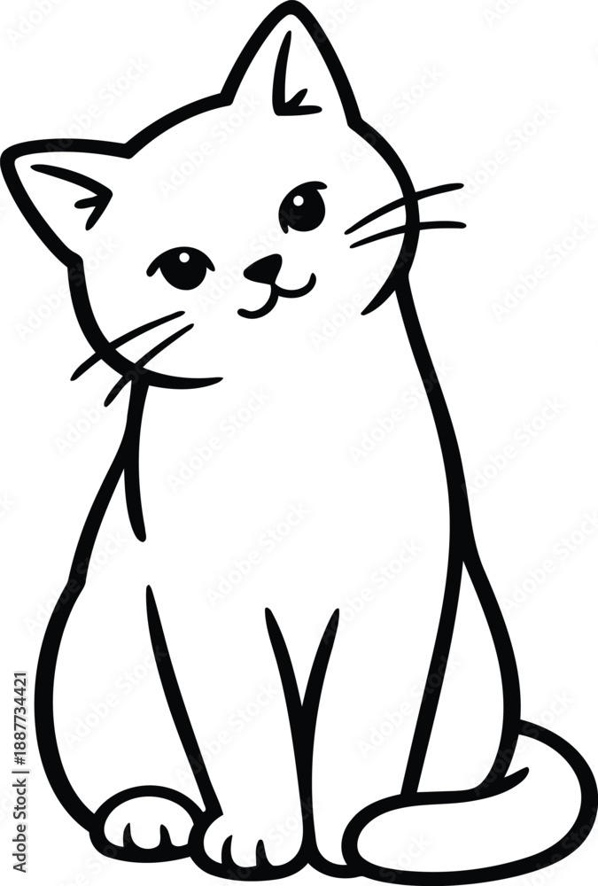Obraz premium Cute cat line art vector, cartoon kitten outline for colouring page