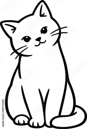Cute cat line art vector, cartoon kitten outline for colouring page