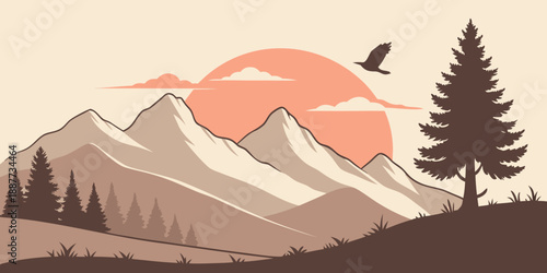 Mountain landscape at sunset