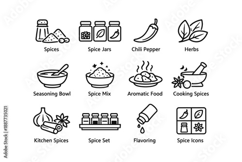 Spice icons collection: herbs, seasoning, and culinary ingredients