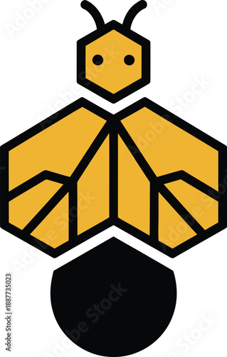 Minimalist Geometric Firefly Icon Design with Hexagonal Wings and Glowing Abdomen