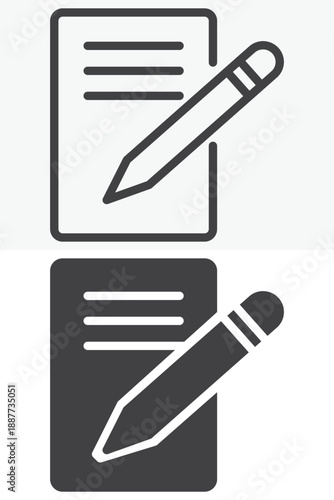 Write letter pencil and paper icon in different style set. Line and outline, solid version vector icon with editable stroke. Message sign and symbol for writing icon.
