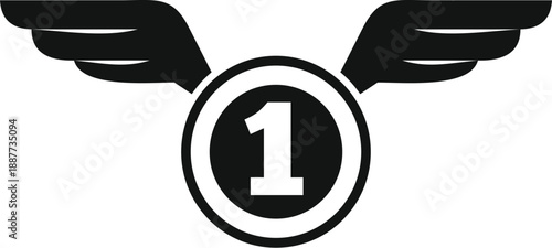 Number 1 icon with wings symbolising victory, achievement, success, and first place