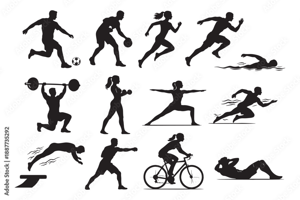 Obraz premium sport silhouettes set Sports and Fitness People Silhouettes Set Athletes Action Silhouette Collection Workout and Sports Silhouette Pack