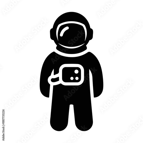 Black astronaut silhouette icon representing space exploration, science, and futuristic themes.