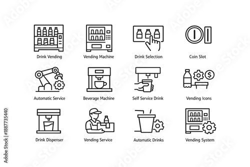 Vending machine icons: drink selection and automated services