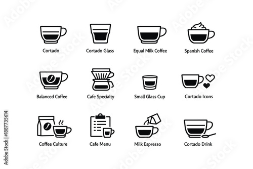Coffee icons: cortado, spanish, specialty, culture, menu