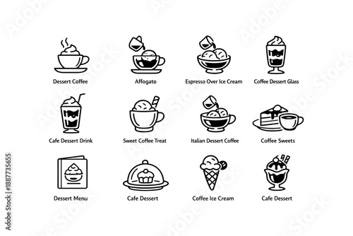 Wallpaper Mural Black and white cafe dessert icons collection Torontodigital.ca