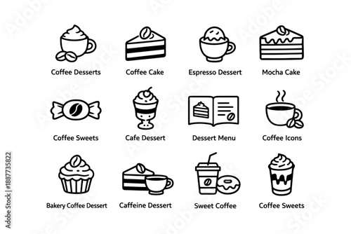 Coffee sweets and desserts icons collection