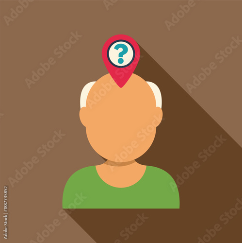 Senior man with question mark icon symbolizing memory problems and disorientation