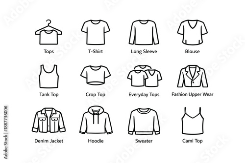 Fashion icons: tops, t-shirts, blouses, jackets, hoodies, sweaters, cami tops