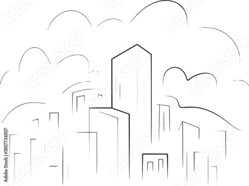 Minimalist of City Skyline with Clouds and Tall Buildings