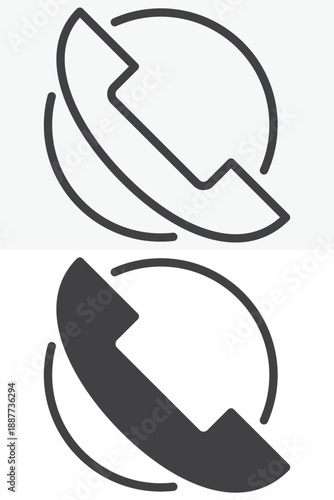 Handset phone icon in different style set. Line and outline, solid version vector icon with editable stroke. Communication sign and symbol for call icon.