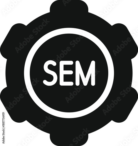 Sem icon on a gear symbolizing online advertising and digital marketing strategy