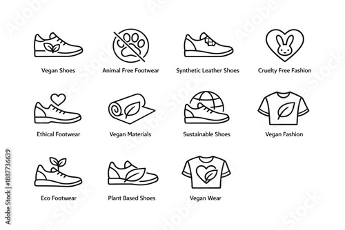 Icons representing vegan and eco-friendly footwear and fashion concepts