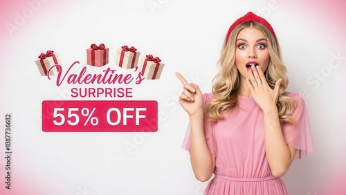 Surprised Woman Reacts to Valentines Day 55 Off Surprise Sale.