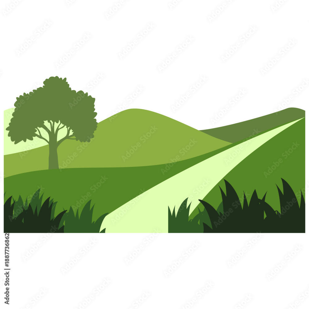 Fototapeta premium Green Hill Landscape Vector