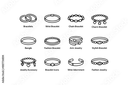 Variety of bracelet icons: chain, charm, and fashion designs
