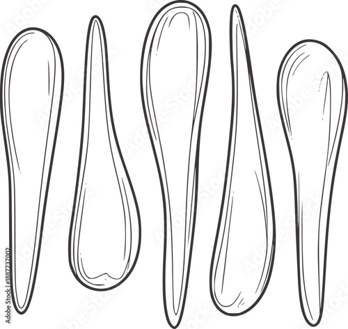 Six abstract teardrop shapes in a minimalist style line