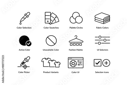 User interface icons for color selection and fashion design elements
