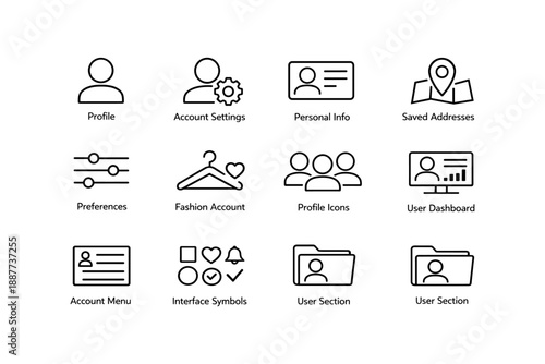 Profile and settings icons set for user interface design