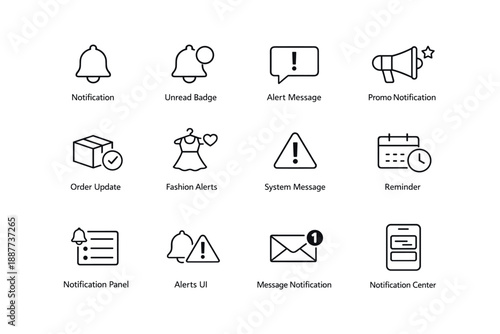 Notification and alert icons set for ui design