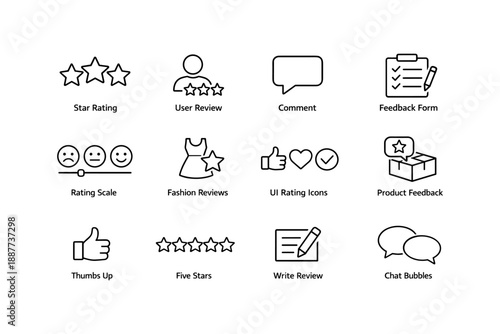 User feedback icons: star rating, reviews, comment, feedback, thumbs up, chat bubbles