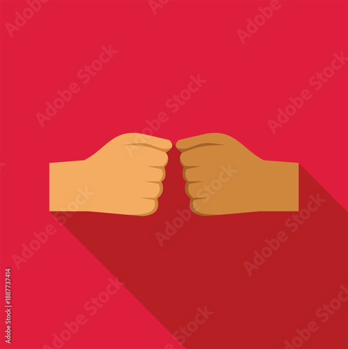 Two hands with different skin tones making a fist bump gesture on a red background