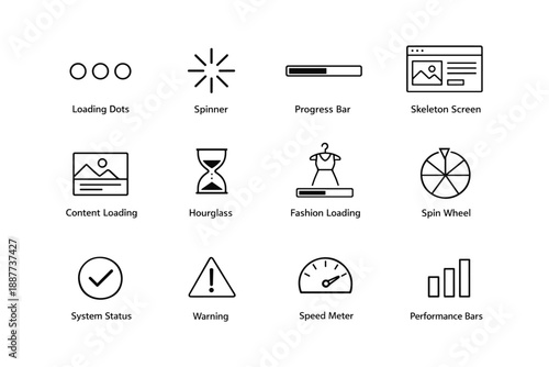 Ui loading icons collection: spinner, progress bar, skeleton, and more
