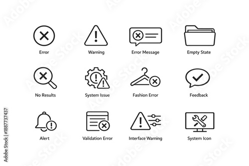 Collection of error and warning icons for interface and system notifications
