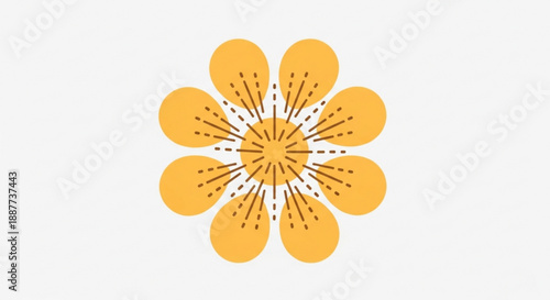 Vibrant yellow flower graphic with brown details on white background symbolizing nature and beauty