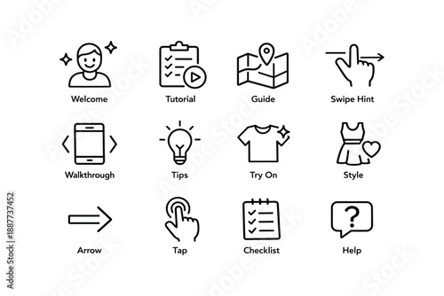 Interactive interface icons for tutorials and guides