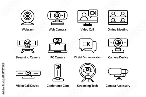 Collection of webcam and video call icons for digital communication