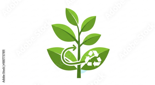 Eco friendly symbol with green leaves and recycling sign for sustainable living and environmental conservation