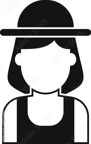 Woman user icon wearing a bowler hat, representing a female avatar