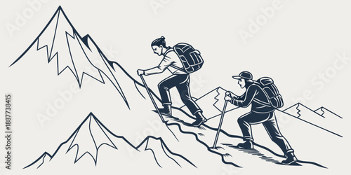 Mountain climbers ascending