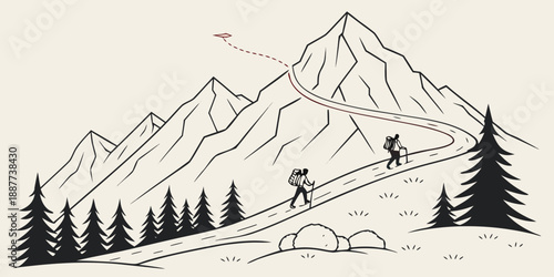 Mountain hiking illustration