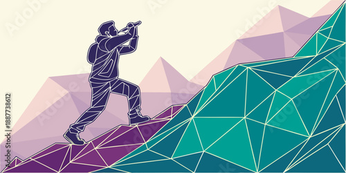 Hiker on a geometric trail