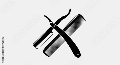 Crossed Straight Razor and Comb, Essential Barbershop Tools in bright studio.