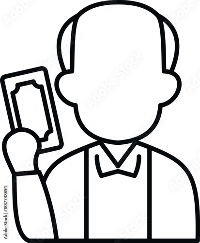Line icon illustrating a casino dealer or croupier holding a playing card