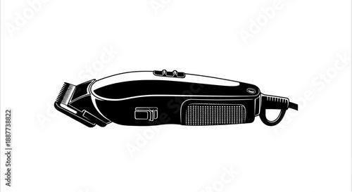 Modern electric hair clipper for barbershop grooming on isolated white background.