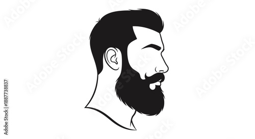 Stylish man's profile with a well-groomed beard and classic haircut on isolated white background.