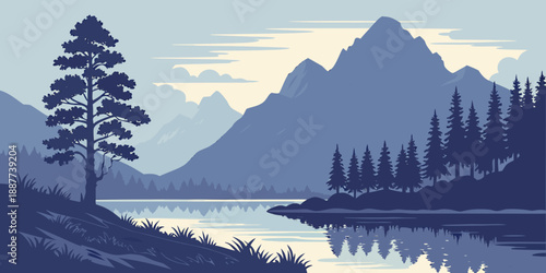 Serene mountain lake landscape
